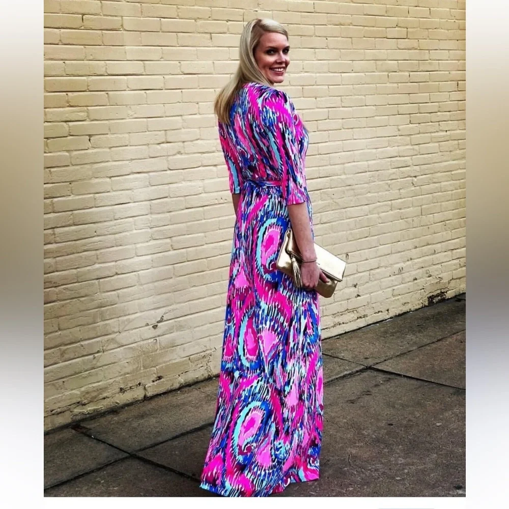 Lilly Pulitzer Marvista Wrap Maxi Dress S Free Spirit Stretch Resortwear Beachy - Picture 7 of 14